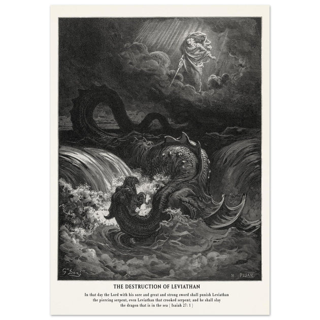 Gustave Dore The Bible engraving print . The destruction of Leviathan illustration .