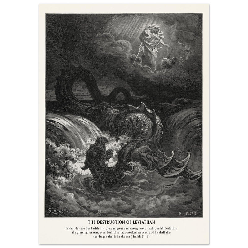 Gustave Dore The Bible engraving print . The destruction of Leviathan illustration .