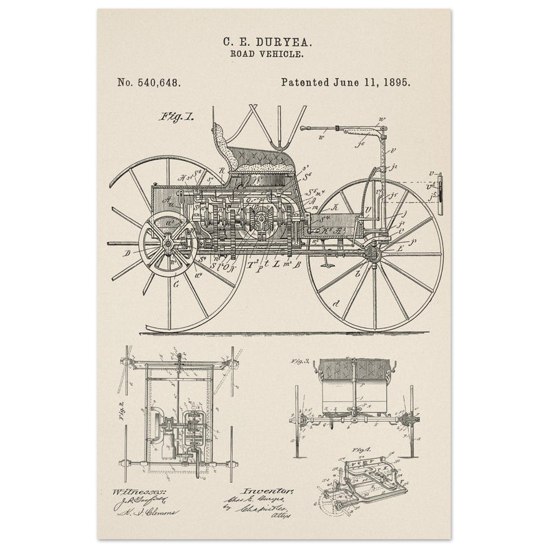 Road vehicle patent 540648 1895 by Charles Edgar Duryea. Automobile car history