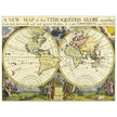 Ancient vintage world map by Edward Wells. Double hemisphere cartography.