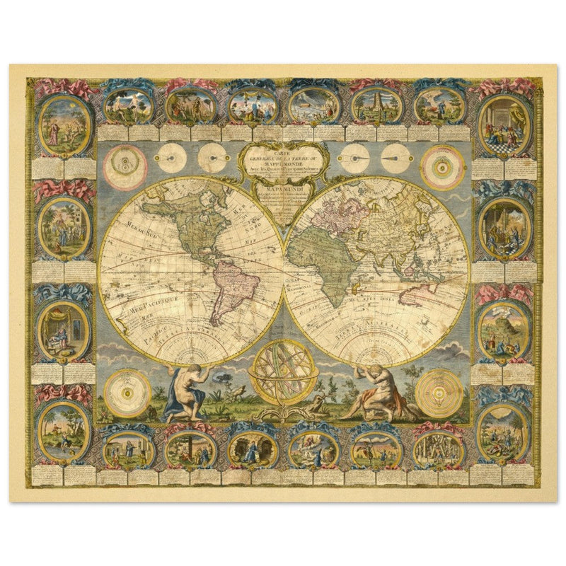 Ancient world map of 1776 by Abbe Clouet Double hemisphere world map.