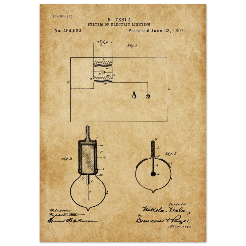 Electric Lighting patent  by Nikola Tesla.