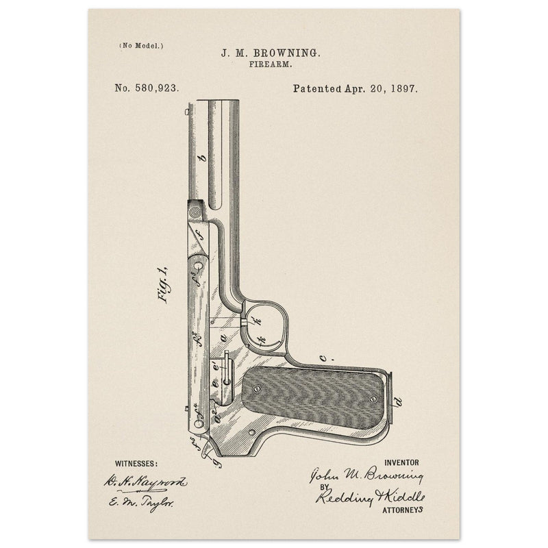 Firearm mechanism patent by John M. Browning.