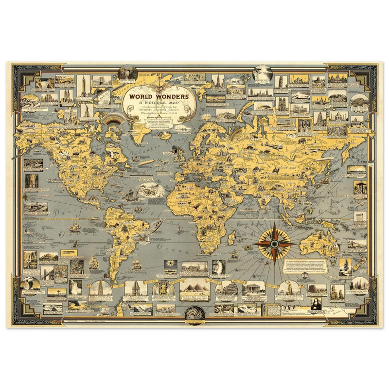 World Wonders, A Pictorial Map by Ernest Dudley Chase.