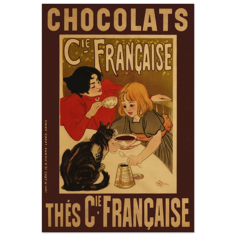 Chocolate advertising poster by Steinlen Chocolats / Thés Cie Française. Vintage historic artwork.