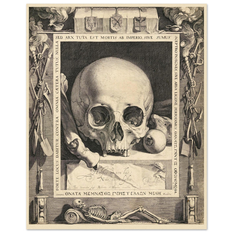 Memento Mori by Jan Saenredam, Abraham Bloemaertca.  Historical engraving .