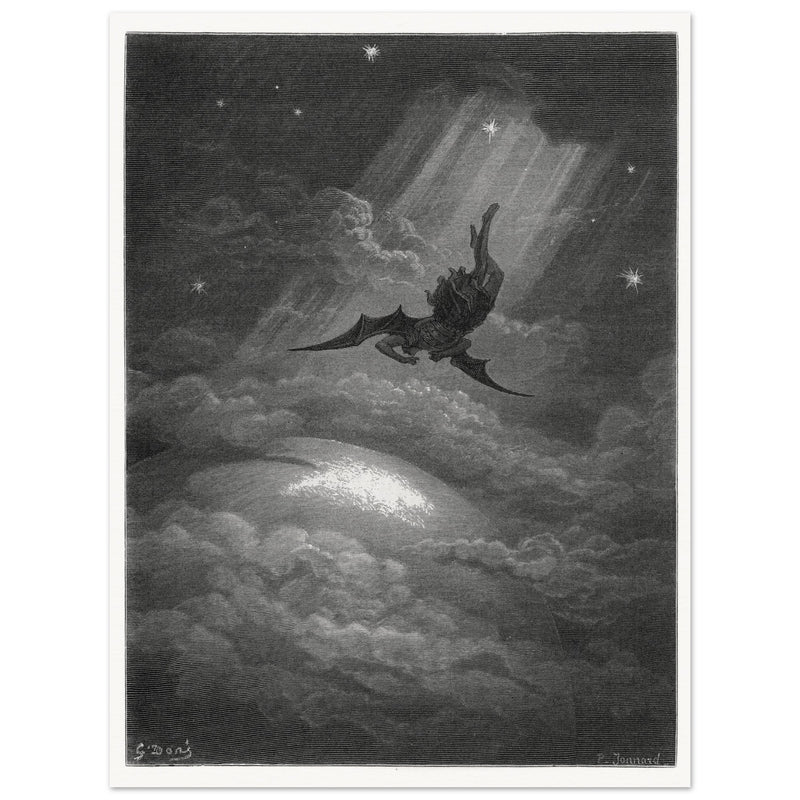 Gustave Dore Paradise Lost engraving . Satan descent to Earth.