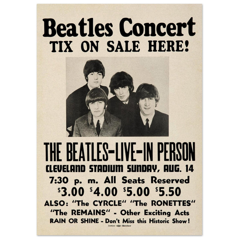 The Beatles music poster. Performance in Cleveland Ohio stadium in 1966.