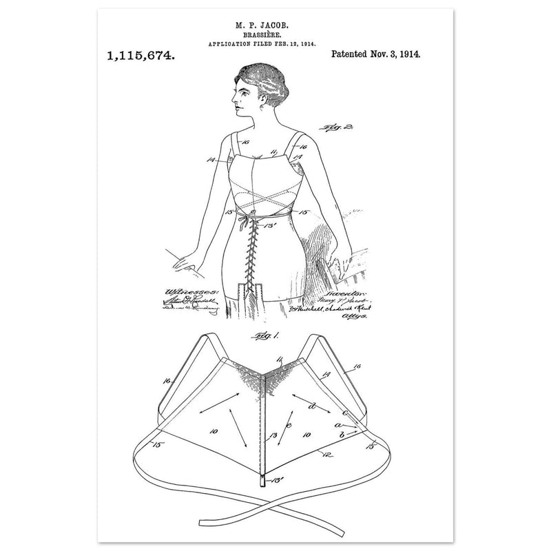 Brassiere patent drawing by M P Jacob.