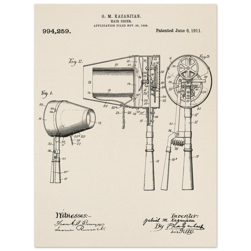 Hair Drier patent drawing by G M Kazanjian