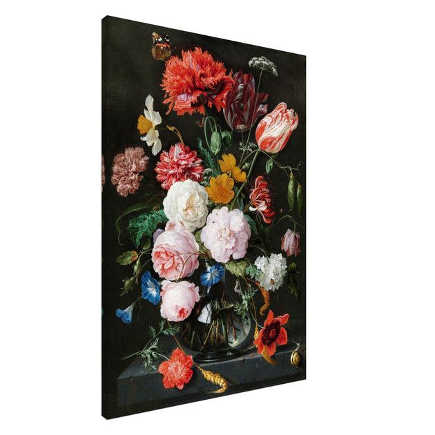 Flowers in a Glass Vase by Jan Davidsz. de Heem XVII Century Canvas reproduction
