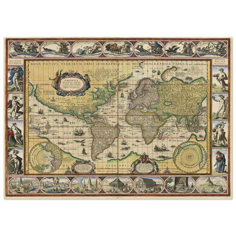 Old ancient map Nova Totius Terrarum Orbis Geographica ac Hydrographica Tabula by Willem Janszoon Blaeu .