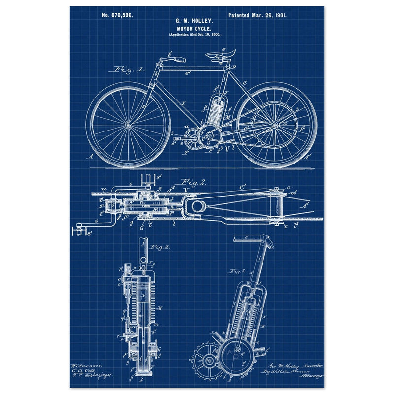 vintage motorcycle patent by G. M Holley.