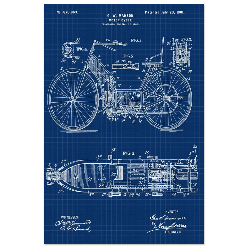 Motorcycle old patent by G. W Manson.