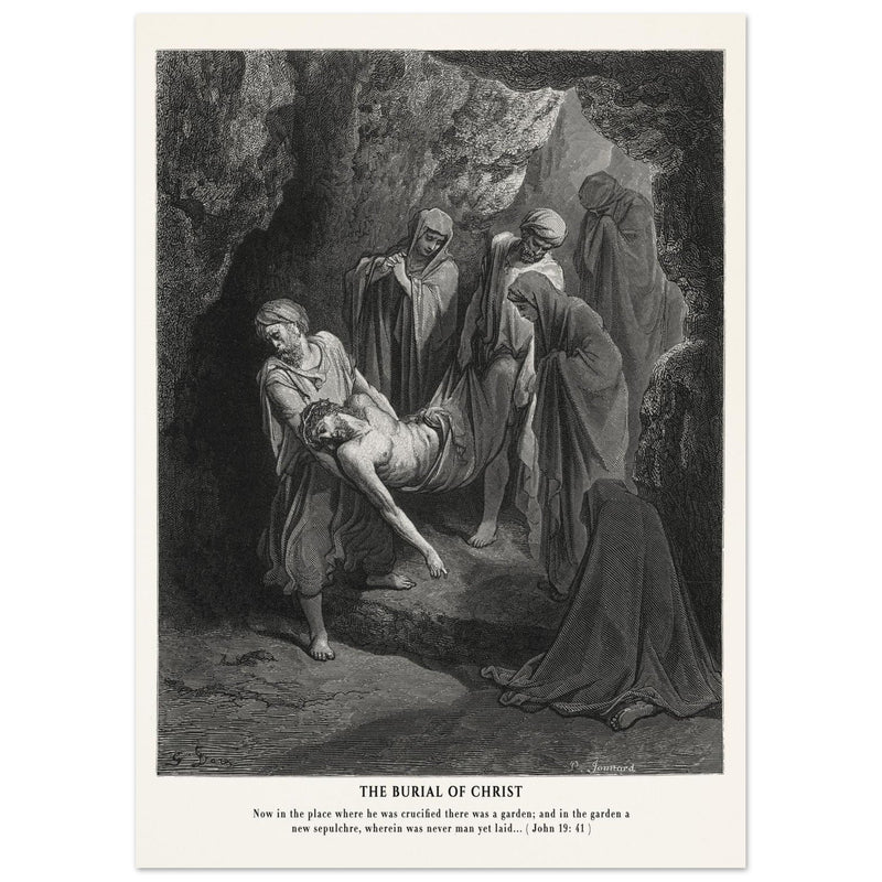 Gustave Dore The Bible engraving print . The Burial of Christ illustration .