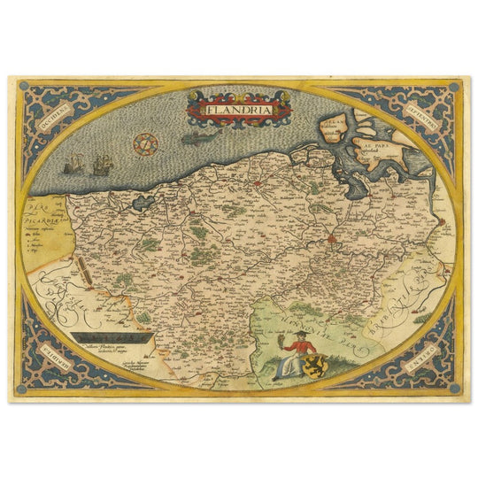 Ancient map of Flandria by Abraham Ortelius 1584. Vintage map  .