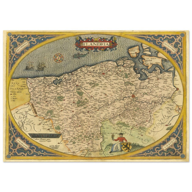Ancient map of Flandria by Abraham Ortelius 1584. Vintage map  .