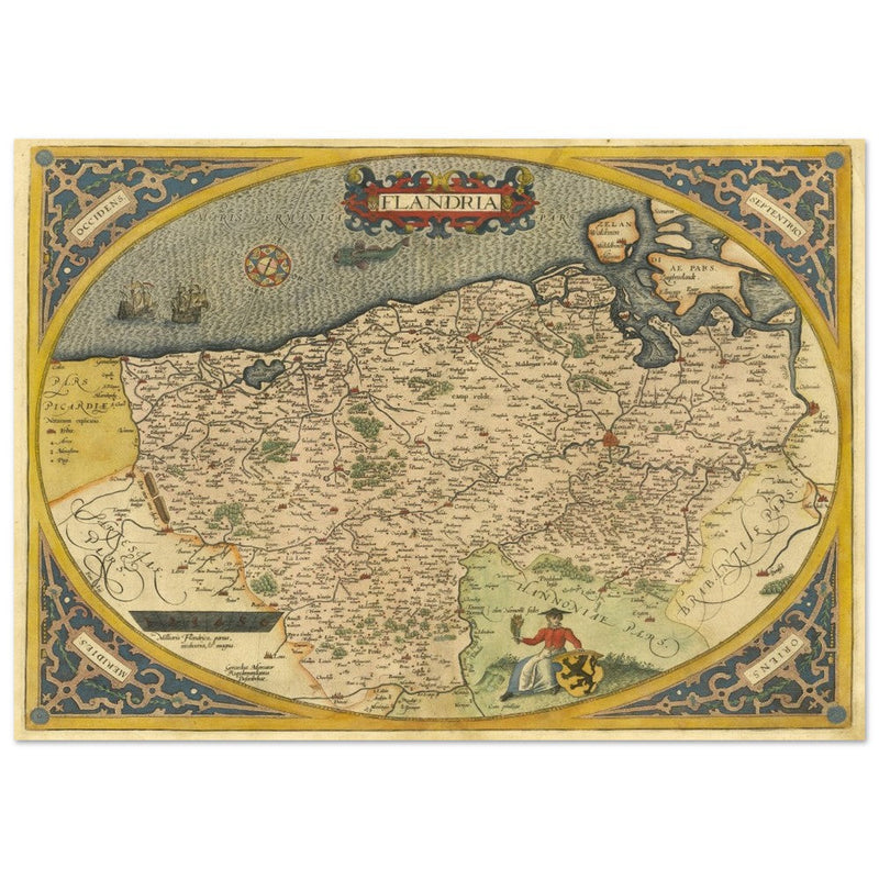 Ancient map of Flandria by Abraham Ortelius 1584. Vintage map  .