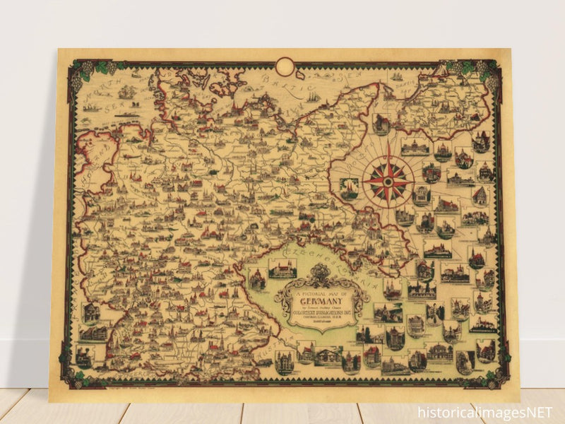 A Pictorial old ancient map of Germany by Ernest Dudley Chase.
