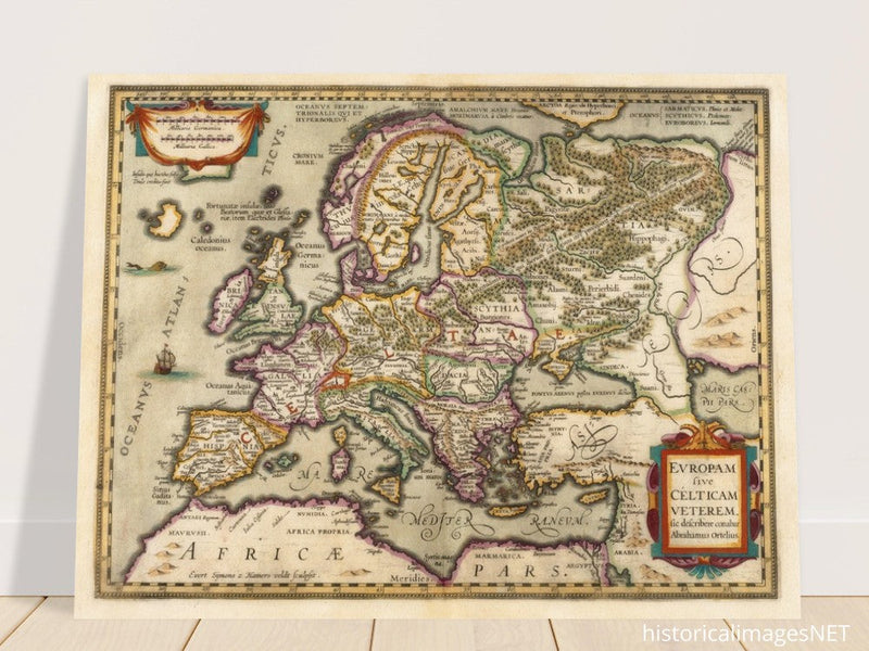 Ancient map of Europe and the Celts. Europam sive Celticam veterem by Abraham Ortelius.