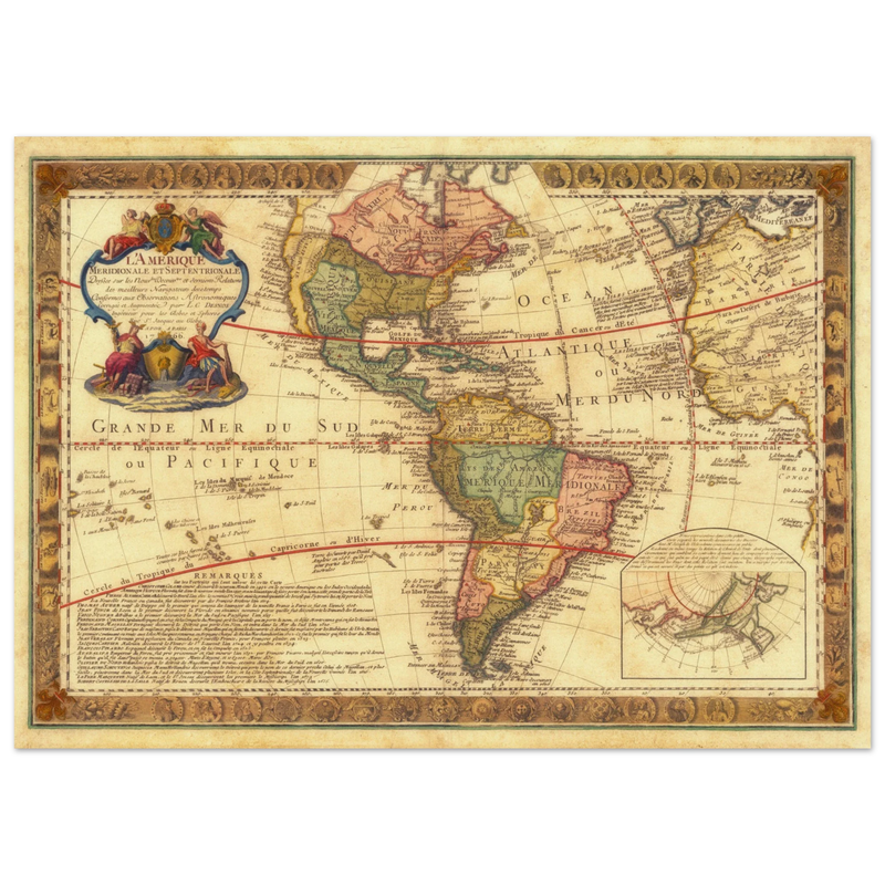 Ancient map of America. Old antique american map of the XVIII Century.  and poster