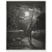 Don Quixote by Gustave Dore. The knight raising his sword against the moon at night.