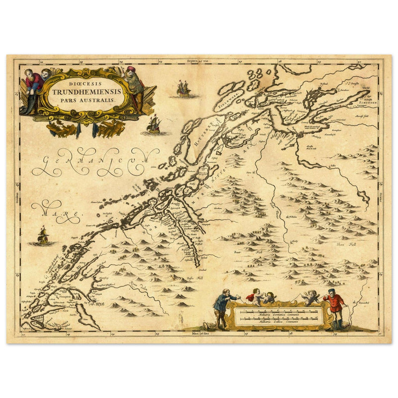 Ancient map of Norway published in the XVII Century by Jan Jansson