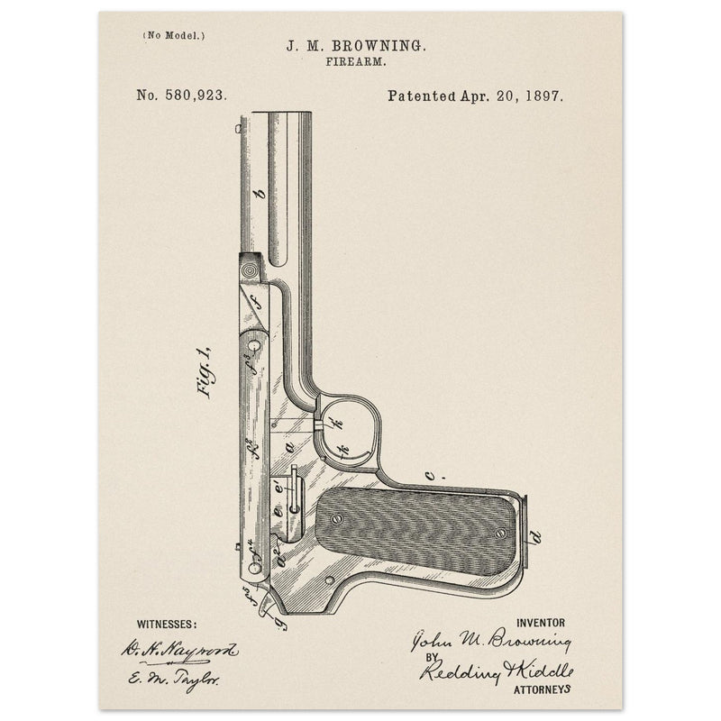 Firearm mechanism patent by John M. Browning.