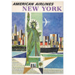 New York City vintage travel advertising poster for American Airlines. Statue of Liberty