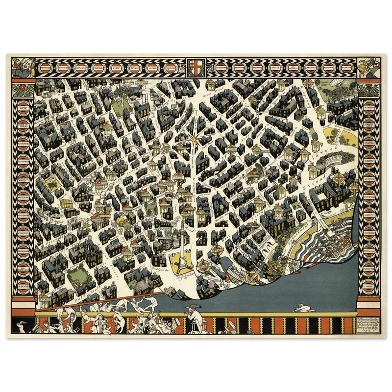 London Theatreland city vintage map 1915 by Gill, Leslie MacDonald.