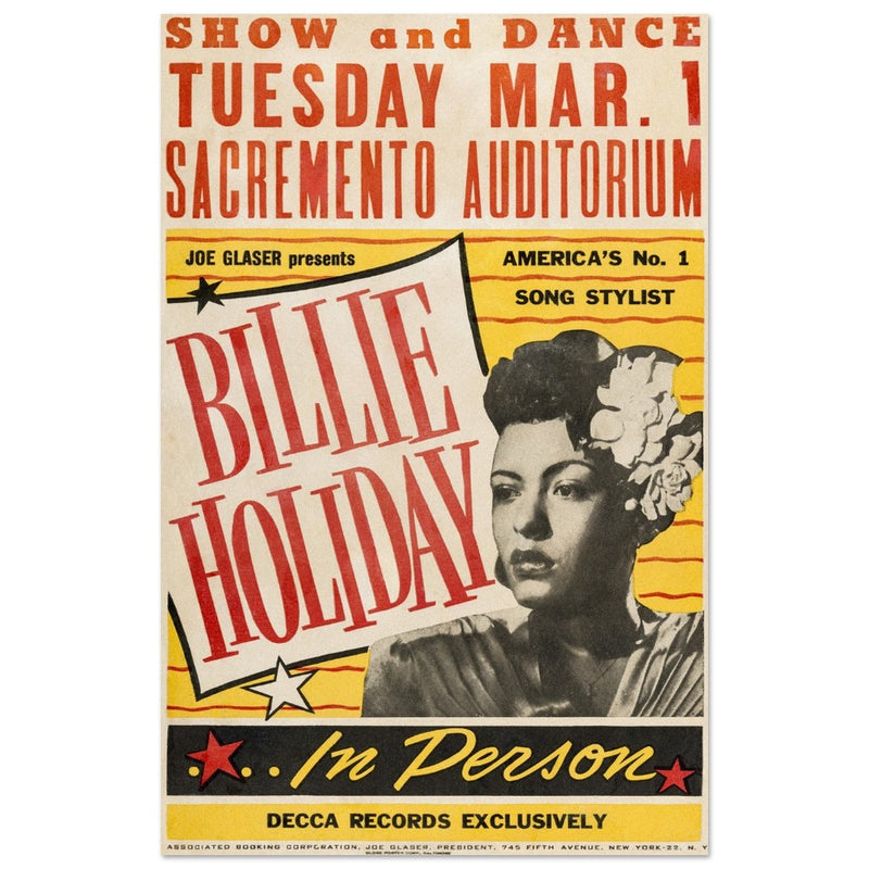 Billie Holiday vintage concert poster reproduction. Printed on Fine Art paper