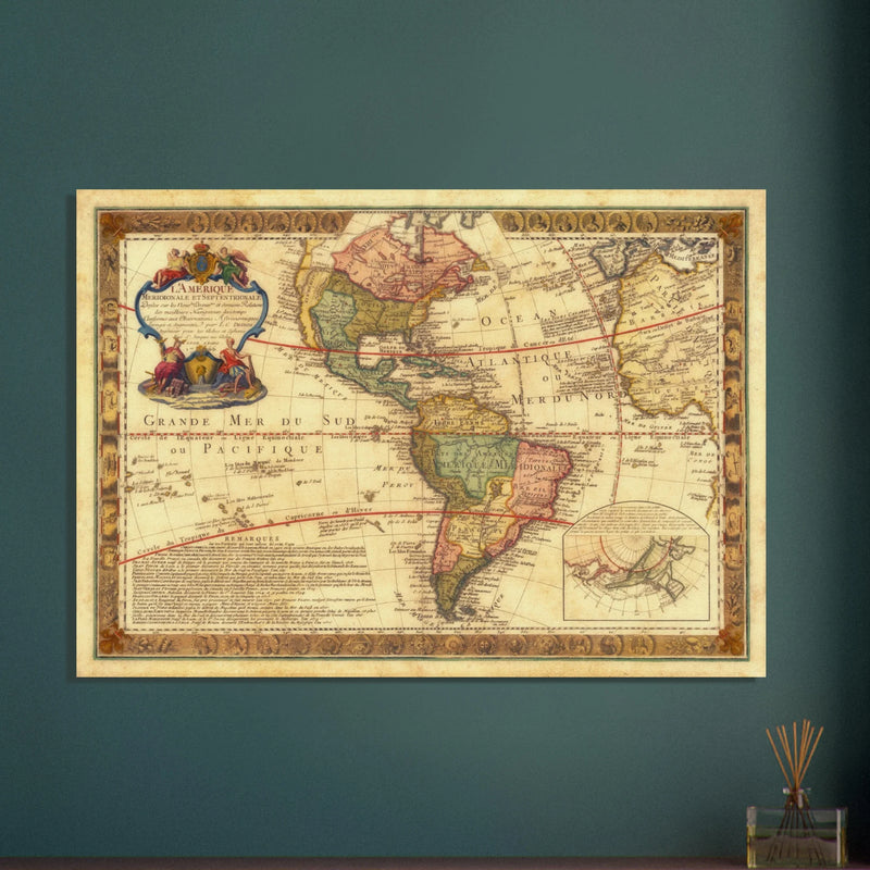 Ancient map of America. Old antique american map of the XVIII Century.  and poster