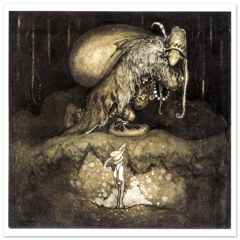 John Bauer illustration for the fairy tale The Boy and the trolls by Walter Stenstrom.