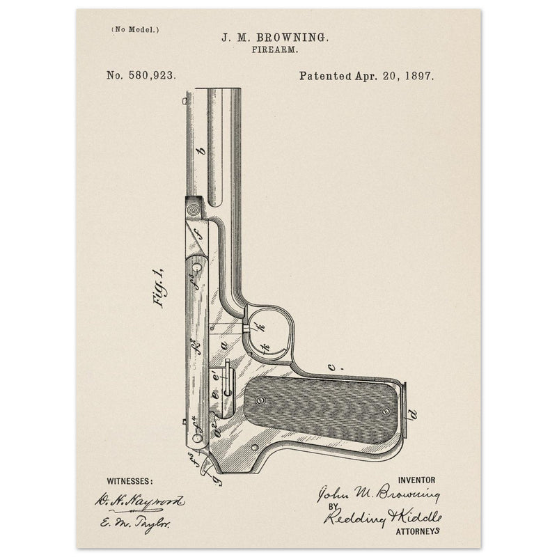 Firearm mechanism patent by John M. Browning.