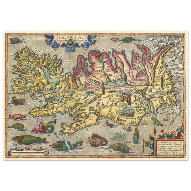 Ancient historical map of Iceland by  Abraham Ortelius.