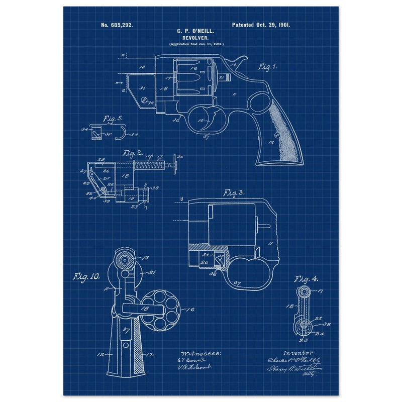Vintage revolver patent by C P O'Neill.