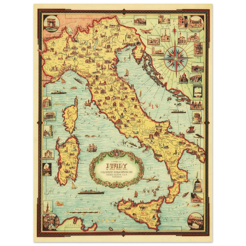 Italy old pictorial map by Ernest Dudley Chase.