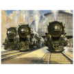Train station with steam locomotives illustration by Walter L Greene. Thoroughbreds artwork print .
