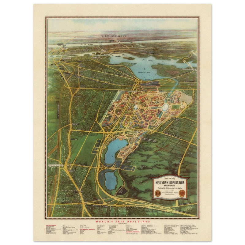 Vintage Map of the New York World's Fair in 1939 and Approaches Aerial view.