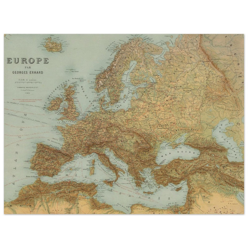 Ancient old map of Europe. George Erhard  antique map reproduction poster. decoration
