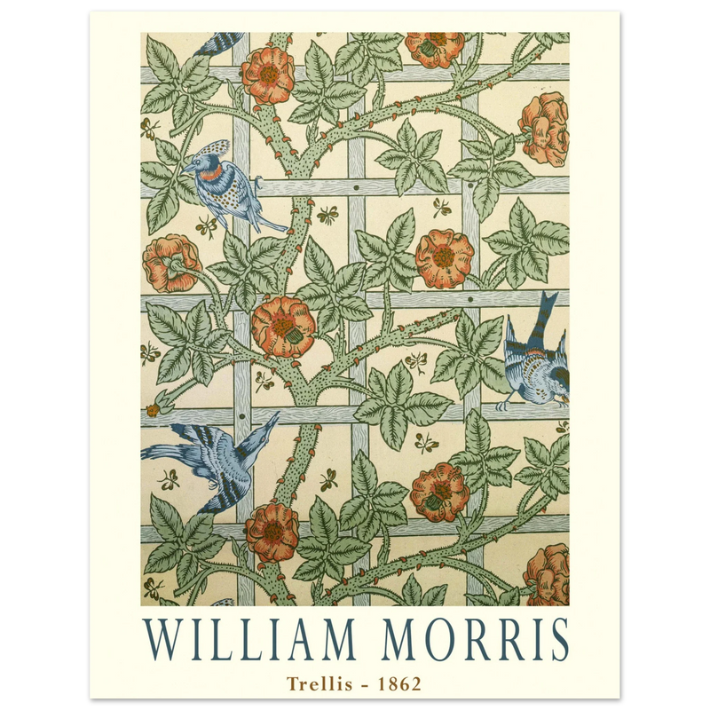 William Morris Trellis vintage wallpaper.  art print of this flower and leaves design