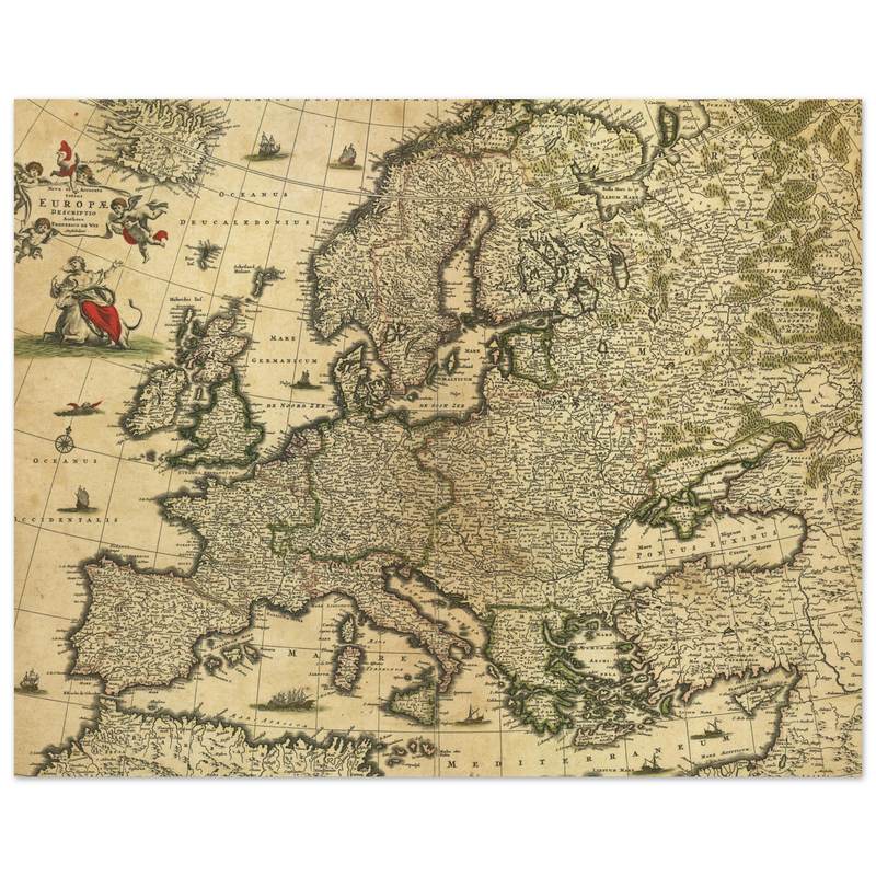 Ancient map of Europe. Nova et Accurata Totius Europae Descriptio by Frederik de Wit