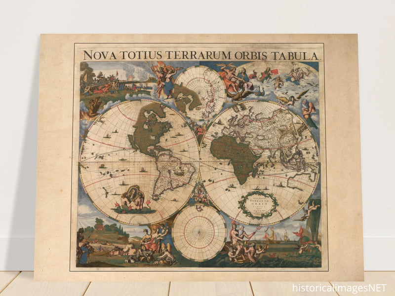 Ancient world map poster 17th century Nova Totius Terrarum Orbis Tabula