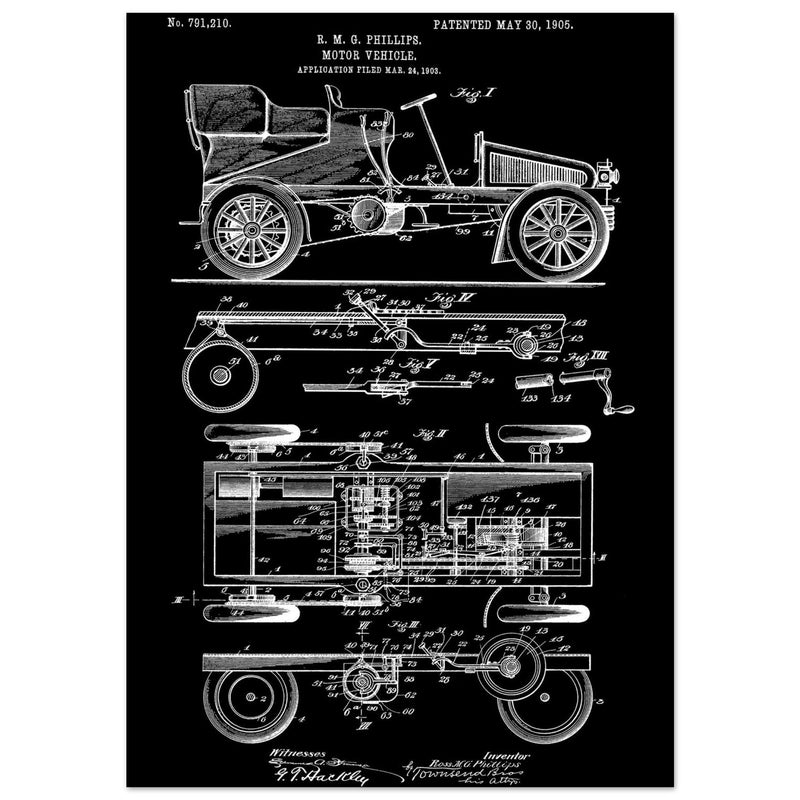 Motor Vehicle patent. Vintage car illustration.