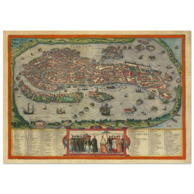 Venice Italy vintage map by Georg Braun and Frans Hogenberg. Antique maps