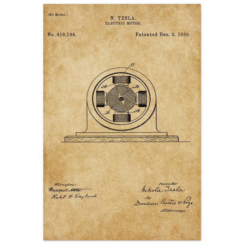 Electric Motor  patent 416194 by Nikola Tesla.