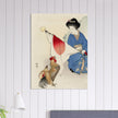 Woman with Japanese flag and a rooster by Takeuchi Keishu