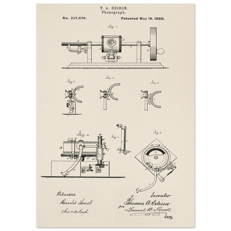 The Phonograph patentby Thomas Alva Edison. Patent 227679