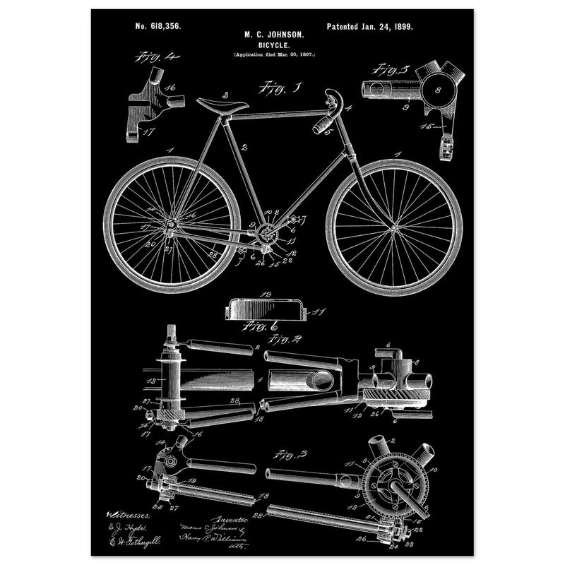 Vintage bicycle patent 1899 by M. C Johnson.