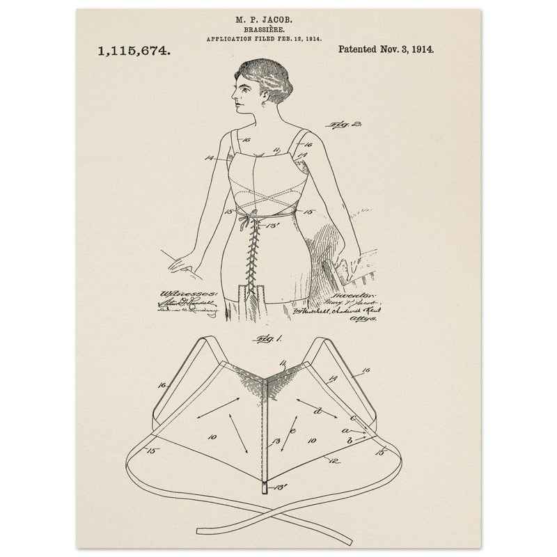 Brassiere patent drawing by M P Jacob.